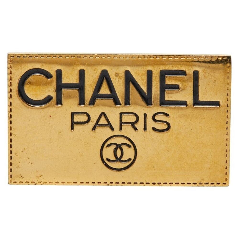 Chanel Logo Plate Brooch Gold Plated